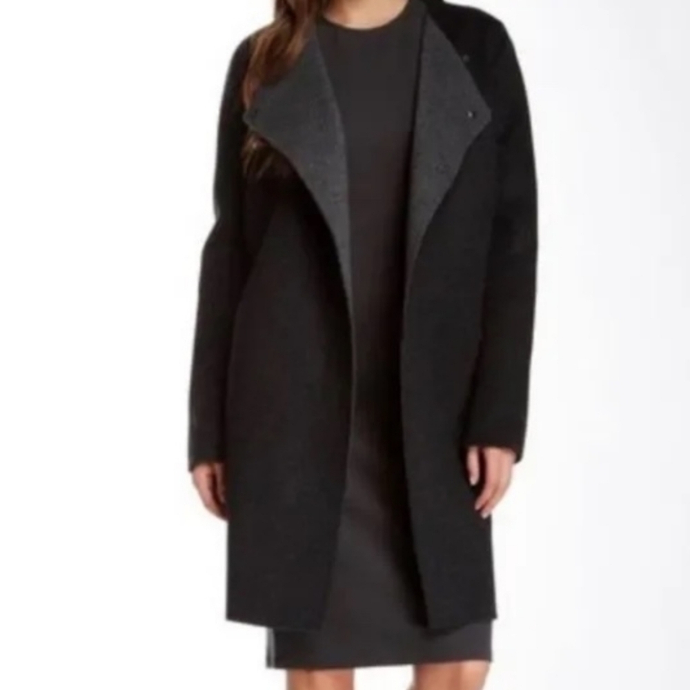 Vince Wool Long Modest Two Tone Asymmetrical Snap Jacket Sweater Coat XS